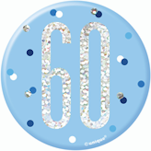 Unique Age 60 Blue Glitz Medium Badge