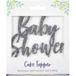 Silver Glitter Baby Shower Cake Topper