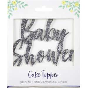 Silver Glitter Baby Shower Cake Topper