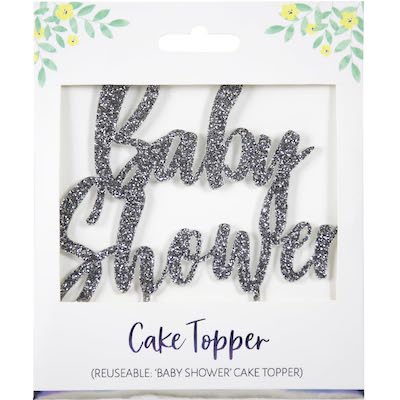 Silver Glitter Baby Shower Cake Topper