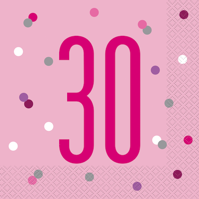 Unique Age 30 Pink Glitz Napkins 16ct