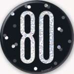 Unique Age 80 Black Glitz 3" Badge