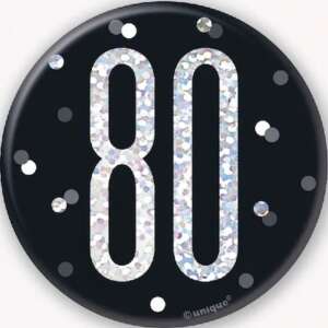 Unique Age 80 Black Glitz 3" Badge