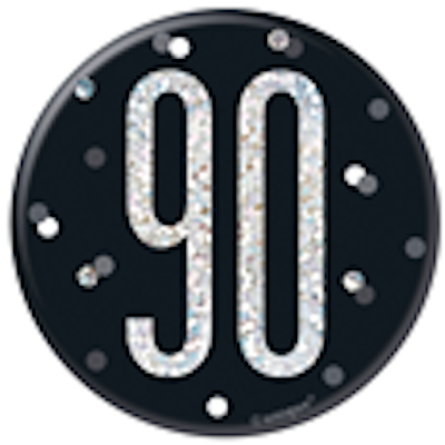 Unique Age 90 Black Glitz 3" Badge