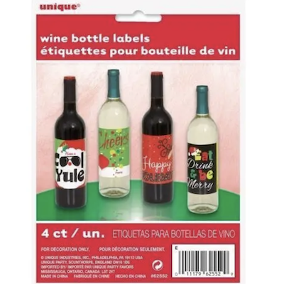 Unique Xmas Wine Bottle Labels 4ct