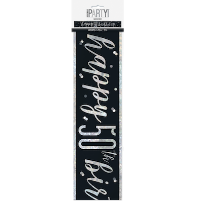 Unique Age 50 Black Glitz Banner 2.74m