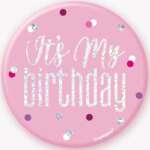 Unique 3" Pink Glitz Birthday Badge