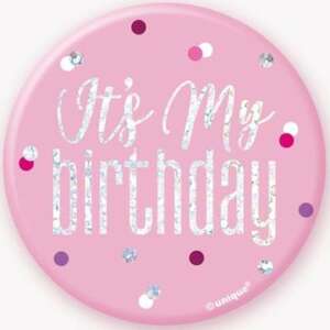 Unique 3" Pink Glitz Birthday Badge