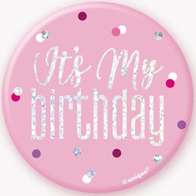 Unique 3" Pink Glitz Birthday Badge