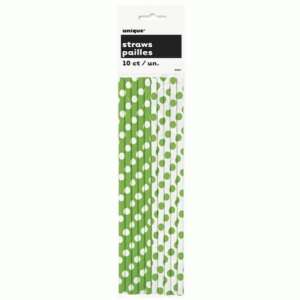 Unique Green Polka Paper Straws 10ct