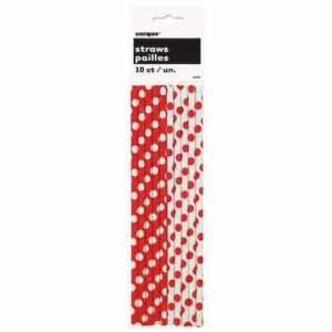 Unique Red Polka Paper Straws 10ct