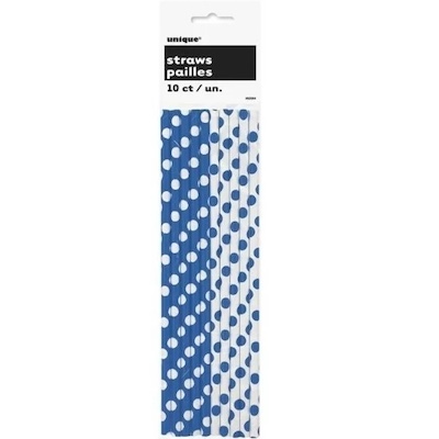Unique Blue Polka Paper Straws 10ct