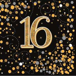 Oaktree Age 16 Black Gold Fizz 3 Ply Napkins 16ct