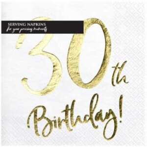 PartyDeco Age 30 Gold Foil 3 Ply Napkins 20ct
