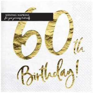PartyDeco Age 60 Gold Foil 3 Ply Napkins 20ct