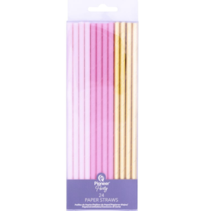 PINK & GOLD PAPER STRAWS 19CM 24CT