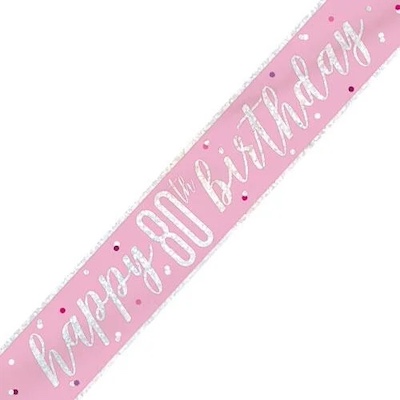 Unique Age 80 Pink Glitz Banner 2.74m