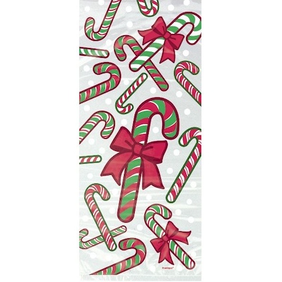 Unique Candy Cane Cello Gift Bags 20ct