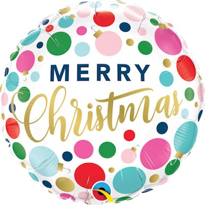QUALATEX 18" RND CHRISTMAS DOTS & ORNAMENTS