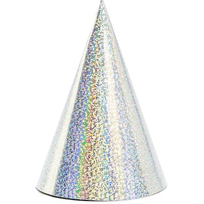 PartyDeco Silver Holographic Party Hats 6ct