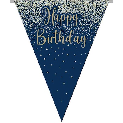 Oaktree Navy Gold Glitter Birthday Bunting 3.9m