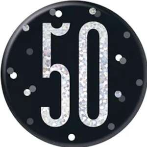 Unique Age 50 Black Glitz Medium Badge