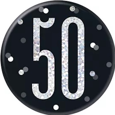 Unique Age 50 Black Glitz Medium Badge