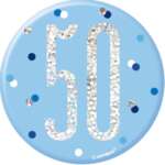 Unique Age 50 Blue Glitz Medium Badge