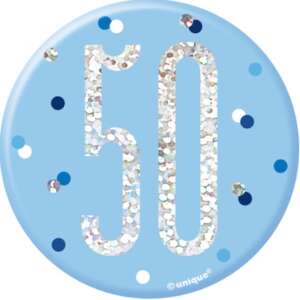 Unique Age 50 Blue Glitz Medium Badge